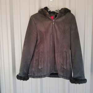 Women's Esprit Faux Suede Faux Fur Avocado Green Jacket Coat Size Medium